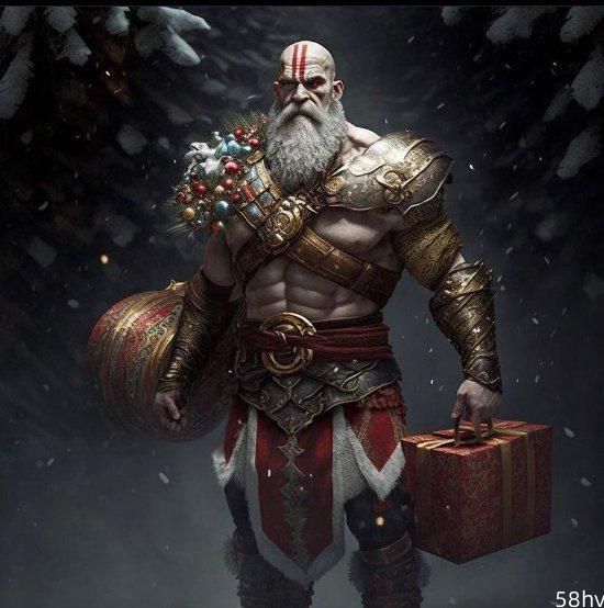 AI创作圣诞版奎爷：六块腹肌的圣诞老人