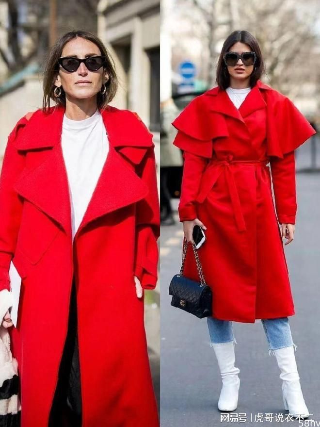 今年流行的“洋气红”大衣，只要选对内搭，不管露不露腿都很高级