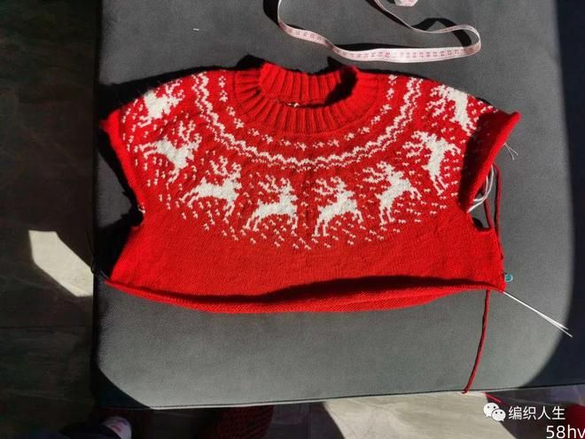 圣诞小鹿：红彤彤圆领小鹿提花套头衫（有编织图解）