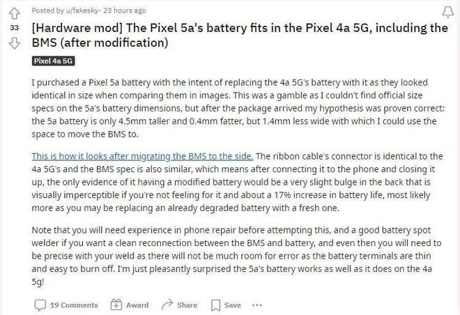 容量提升 17%， 谷歌 Pixel 4a 5G 确认可以使用 Pixel 5a 的电池