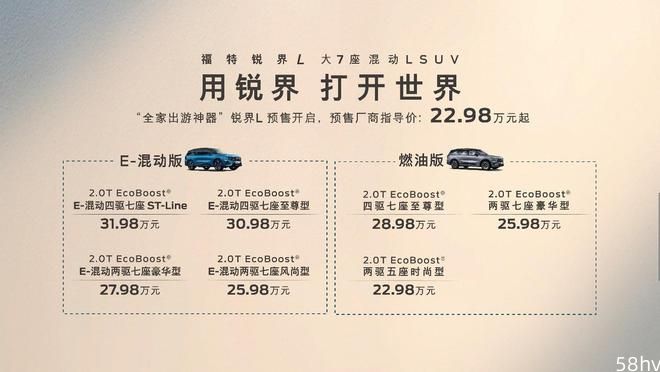 福特锐界L预售22.98万元起 燃油+混动 死磕丰田汉兰达
